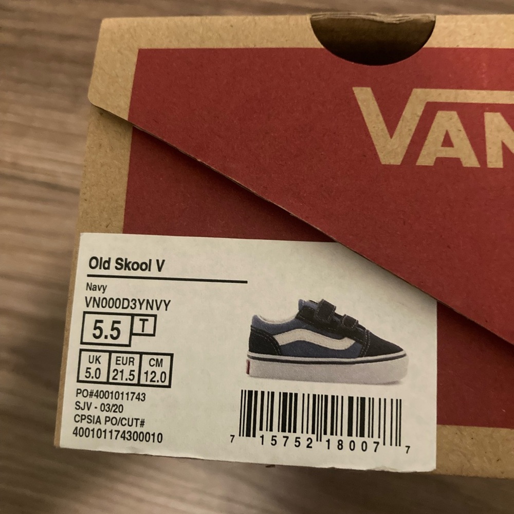 Toddler Vans Old Skool V Black and Blue Sneakers with Velcro Straps - Picture 7 of 7